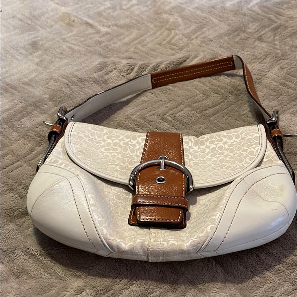 Coach White and Brown Quilted Shoulder Bag